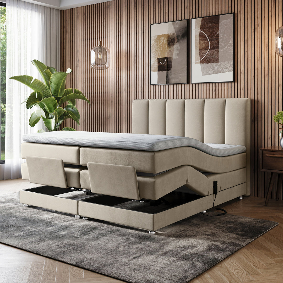Elektrische Boxspring iPremium - Complete set - Luxe 7-Zone Matrassen 500 Pockets/m² - Volledig Verstelbaar - Gratis Topper