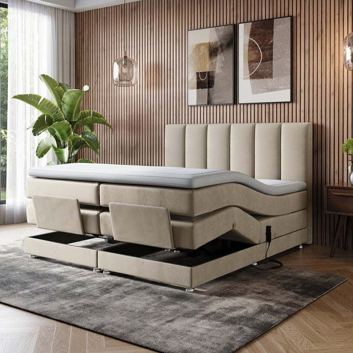 Elektrische Boxspring iPremium - Complete set - Luxe 7-Zone Matrassen 500 Pockets/m² - Volledig Verstelbaar - Gratis Topper