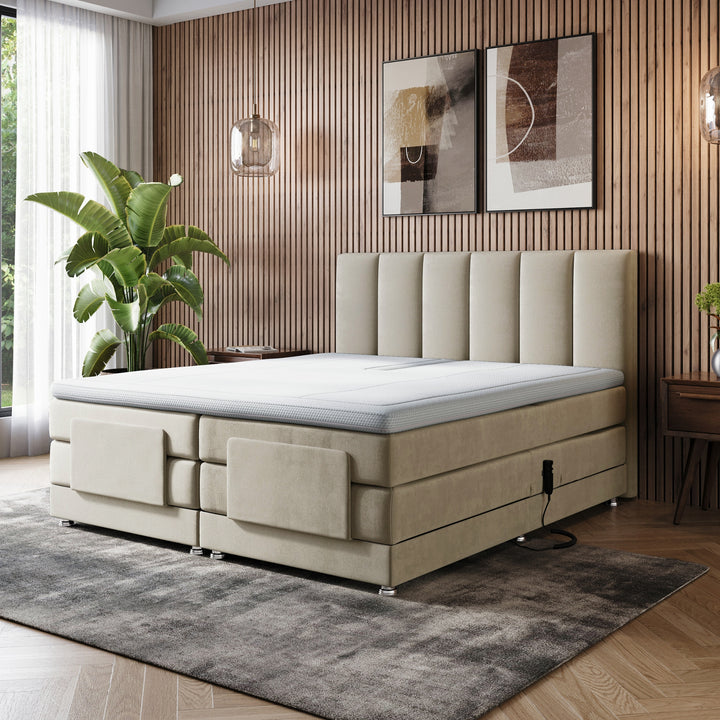 Elektrische Boxspring iPremium - Complete set - Luxe 7-Zone Matrassen 500 Pockets/m² - Volledig Verstelbaar - Gratis Topper