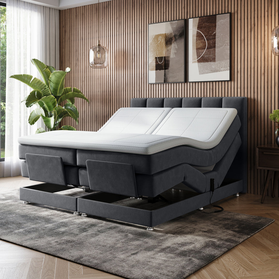 Elektrische Boxspring iPremium - Complete set - Luxe 7-Zone Matrassen 500 Pockets/m² - Volledig Verstelbaar - Gratis Topper