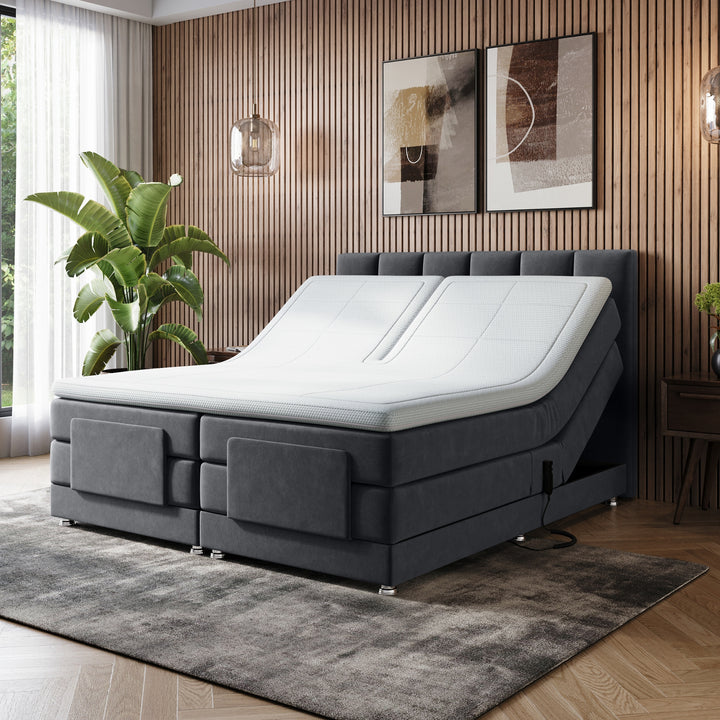 Elektrische Boxspring iPremium - Complete set - Luxe 7-Zone Matrassen 500 Pockets/m² - Volledig Verstelbaar - Gratis Topper