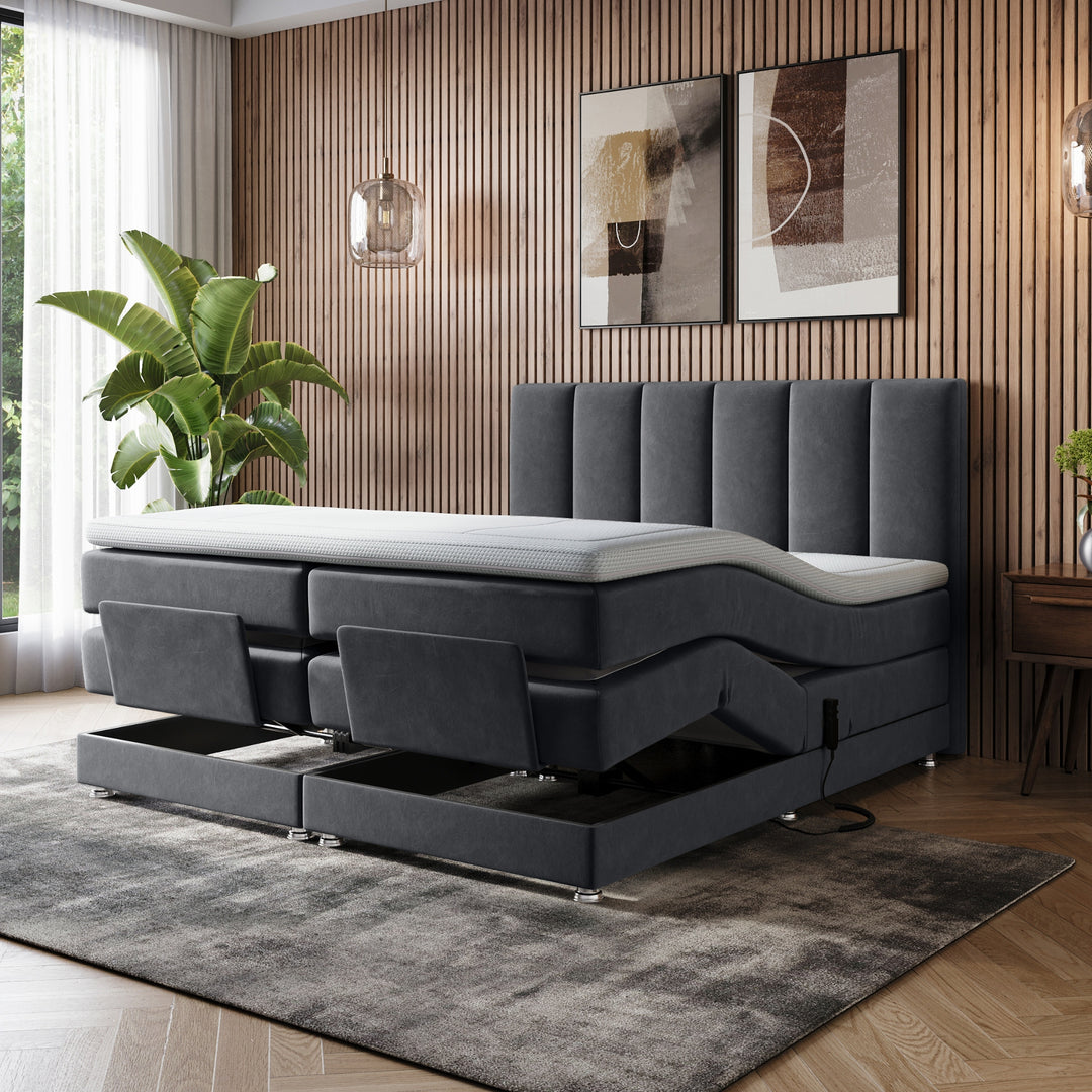 Elektrische Boxspring iPremium - Complete set - Luxe 7-Zone Matrassen 500 Pockets/m² - Volledig Verstelbaar - Gratis Topper