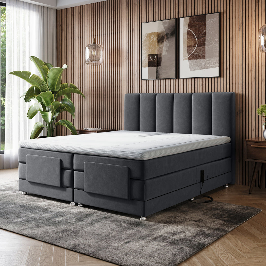 Elektrische Boxspring iPremium - Complete set - Luxe 7-Zone Matrassen 500 Pockets/m² - Volledig Verstelbaar - Gratis Topper