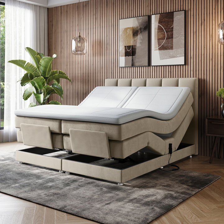 Elektrische Boxspring iPremium - Complete set - Luxe 7-Zone Matrassen 500 Pockets/m² - Volledig Verstelbaar - Gratis Topper