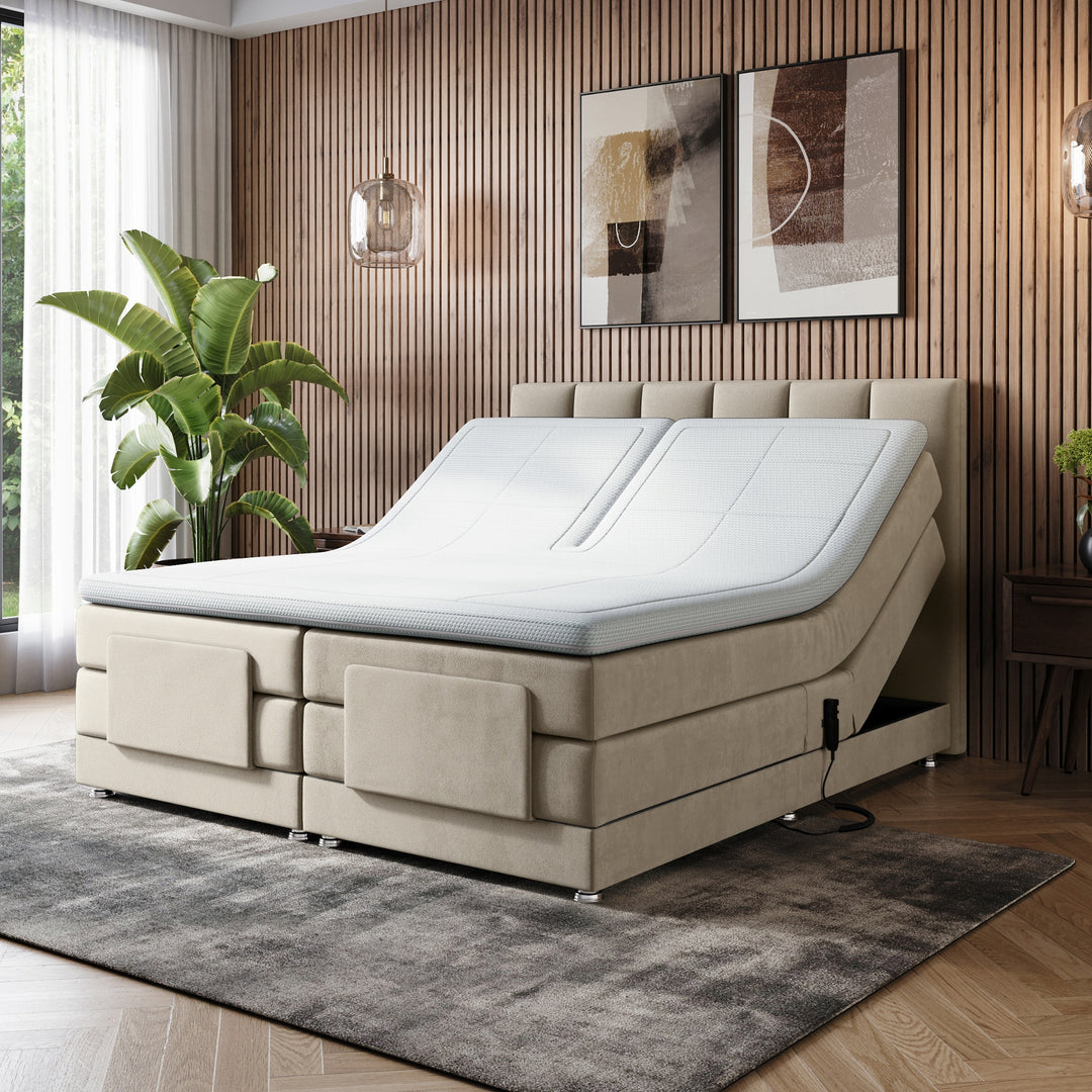 Elektrische Boxspring iPremium - Complete set - Luxe 7-Zone Matrassen 500 Pockets/m² - Volledig Verstelbaar - Gratis Topper
